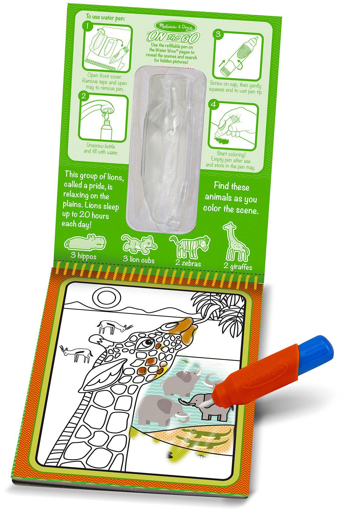 Melissa & Doug On the Go - Safari Water-Revealed Pad - Water Wow! Color with Water, Let it Dry and Color it Again! - Spectrawide Bookstore