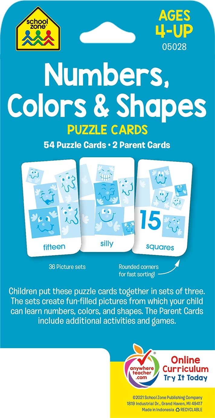 School Zone Numbers, Color & Shapes Puzzle Cards - Ages 4-Up - Spectrawide Bookstore