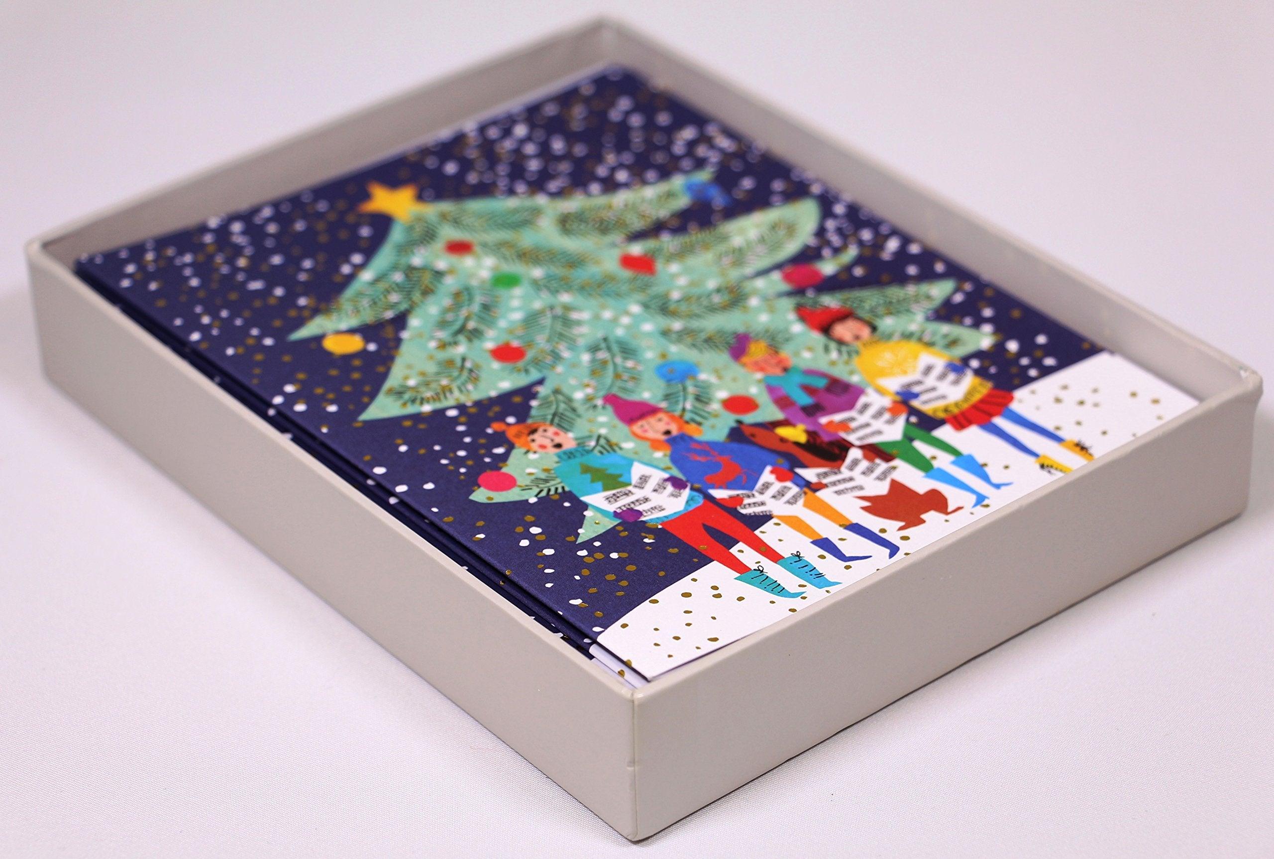 Christmas Carolers Cards (Set of 10 Cards) Large Embellished Holiday Notecards - Spectrawide Bookstore