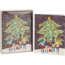 Christmas Carolers Cards (Set of 10 Cards) Large Embellished Holiday Notecards - Spectrawide Bookstore