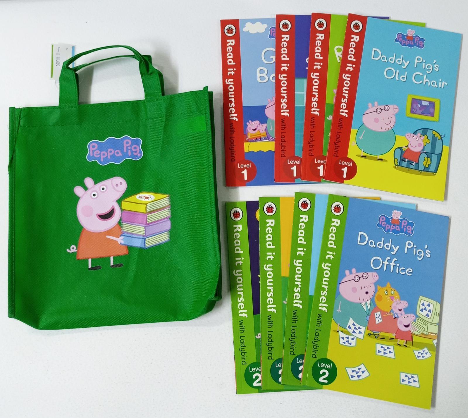 PEPPA PIG - Tote Bag with 8 Peppa Pig Readers (4 books each of level 1 & 2) - Spectrawide Bookstore