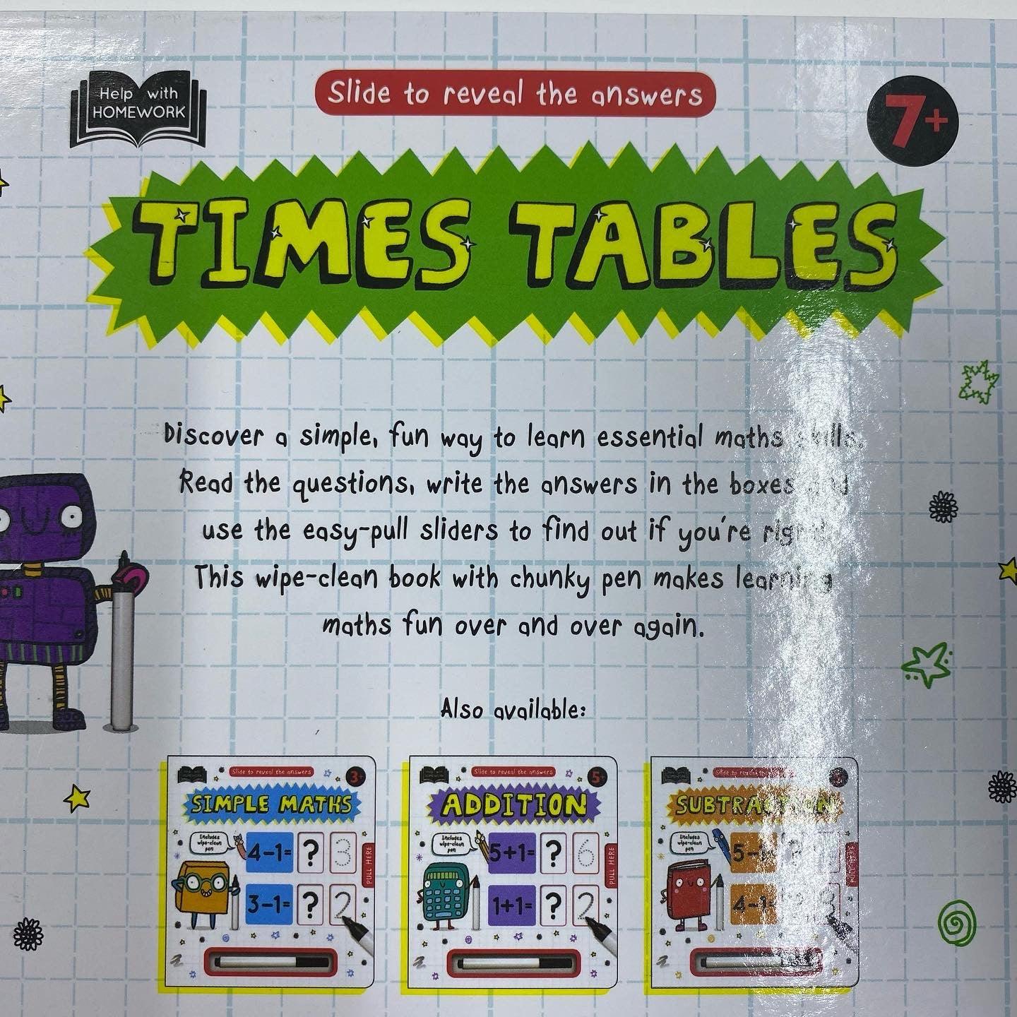 Times Tables - Slide to Reveal The Answer (Includes Wipe-Clean) 7+ - Spectrawide Bookstore