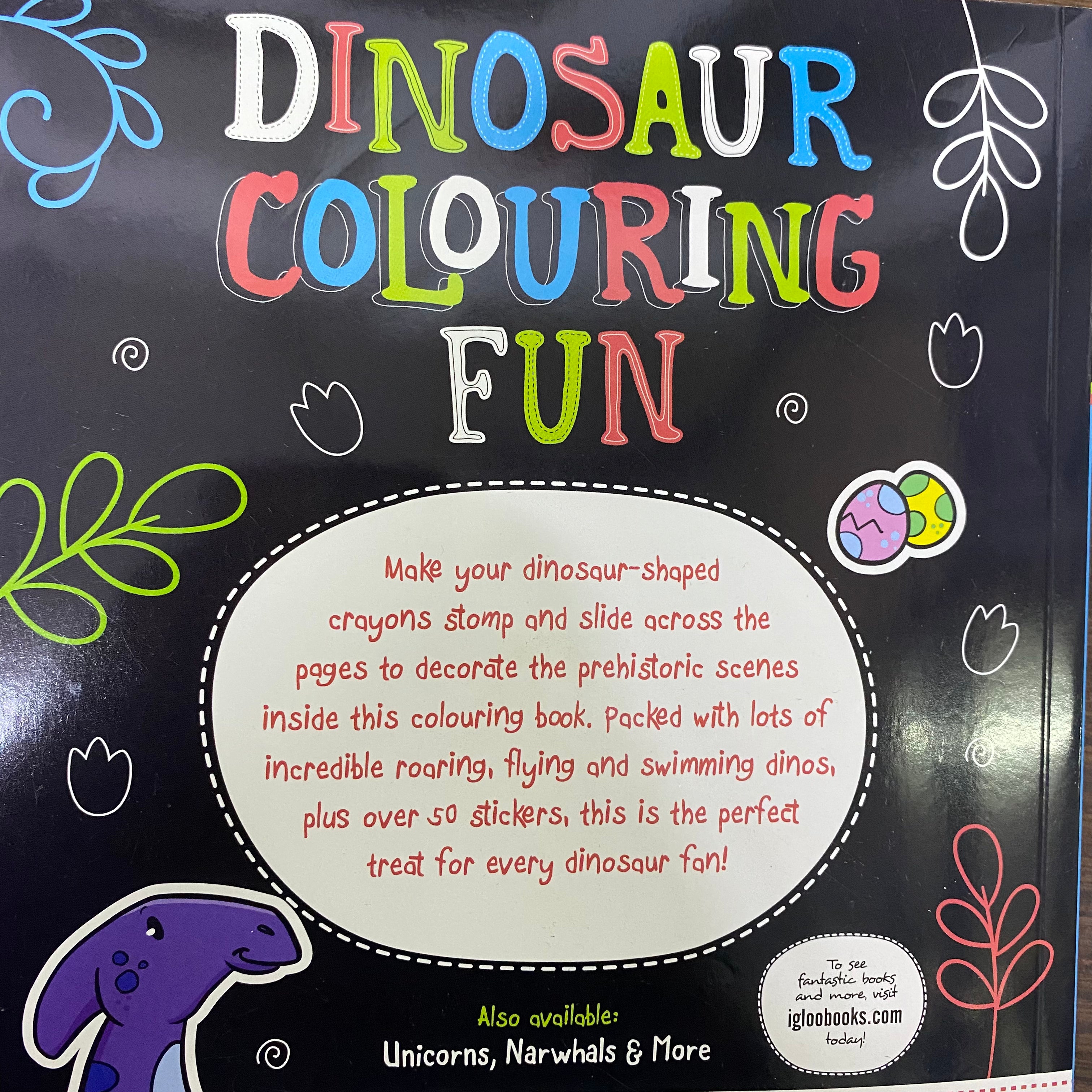 Dinosaur Colouring Fun - Includes 5 Dino Crayons and over 50 Stickers - Spectrawide Bookstore