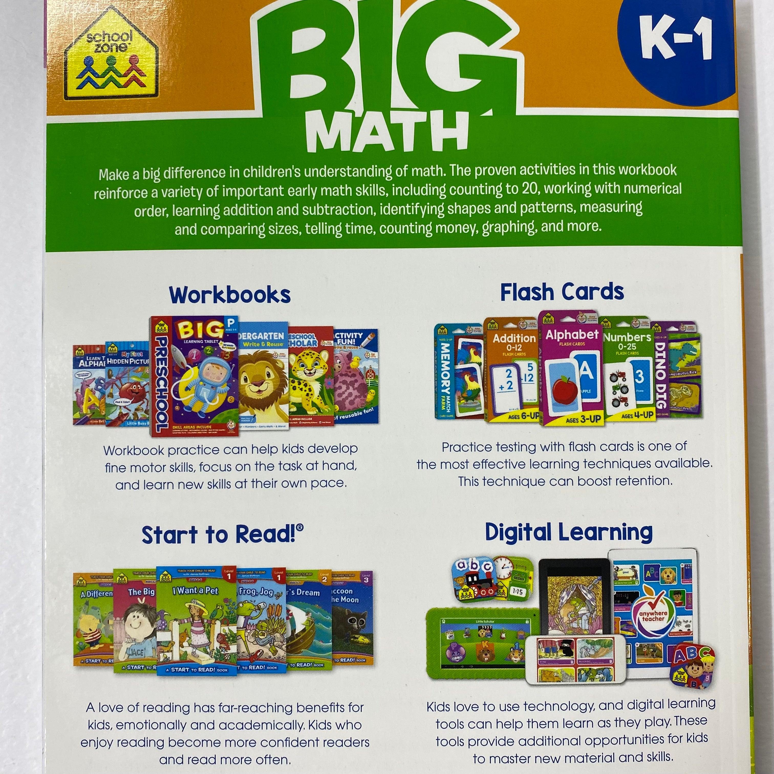 School Zone Big Math K-1 Workbook Ages 5-7 - Spectrawide Bookstore
