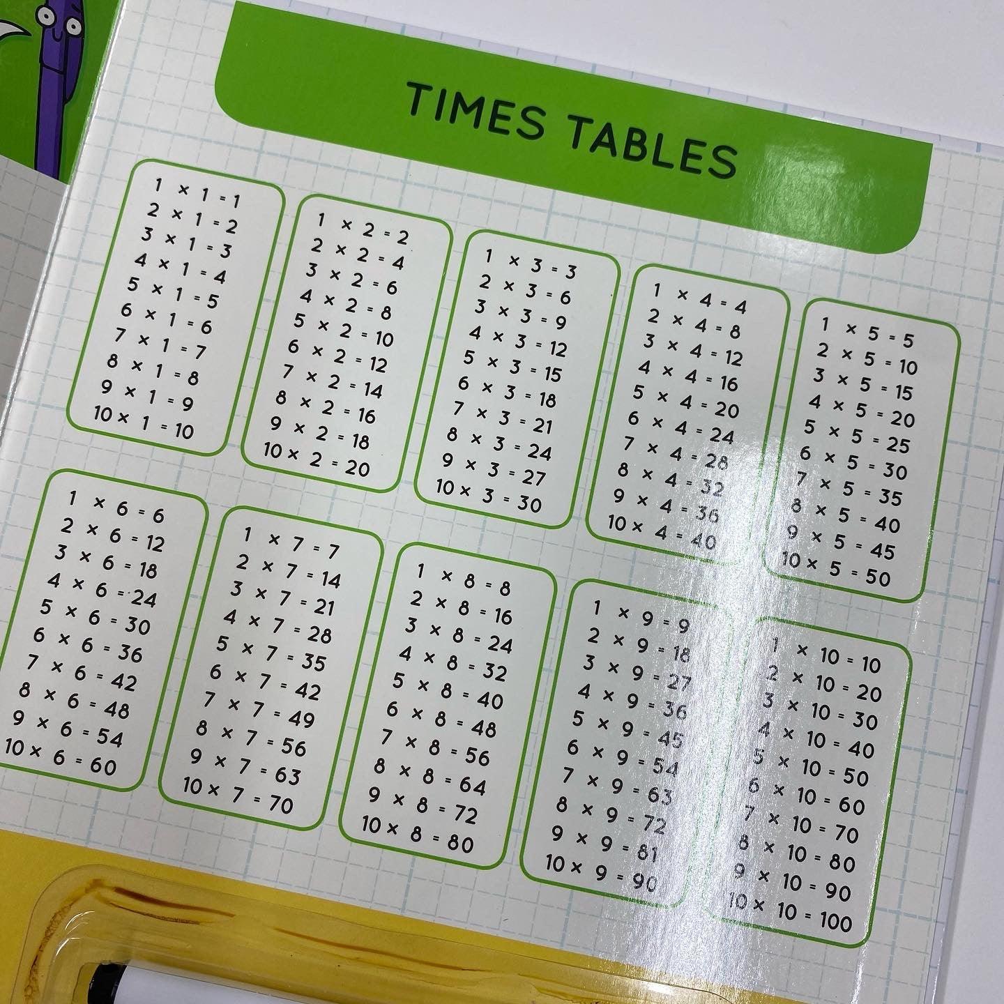 Times Tables - Slide to Reveal The Answer (Includes Wipe-Clean) 7+ - Spectrawide Bookstore